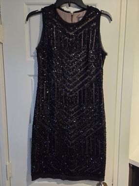 Vince Camuto Sleeveless Black Sequin Cocktail Dress